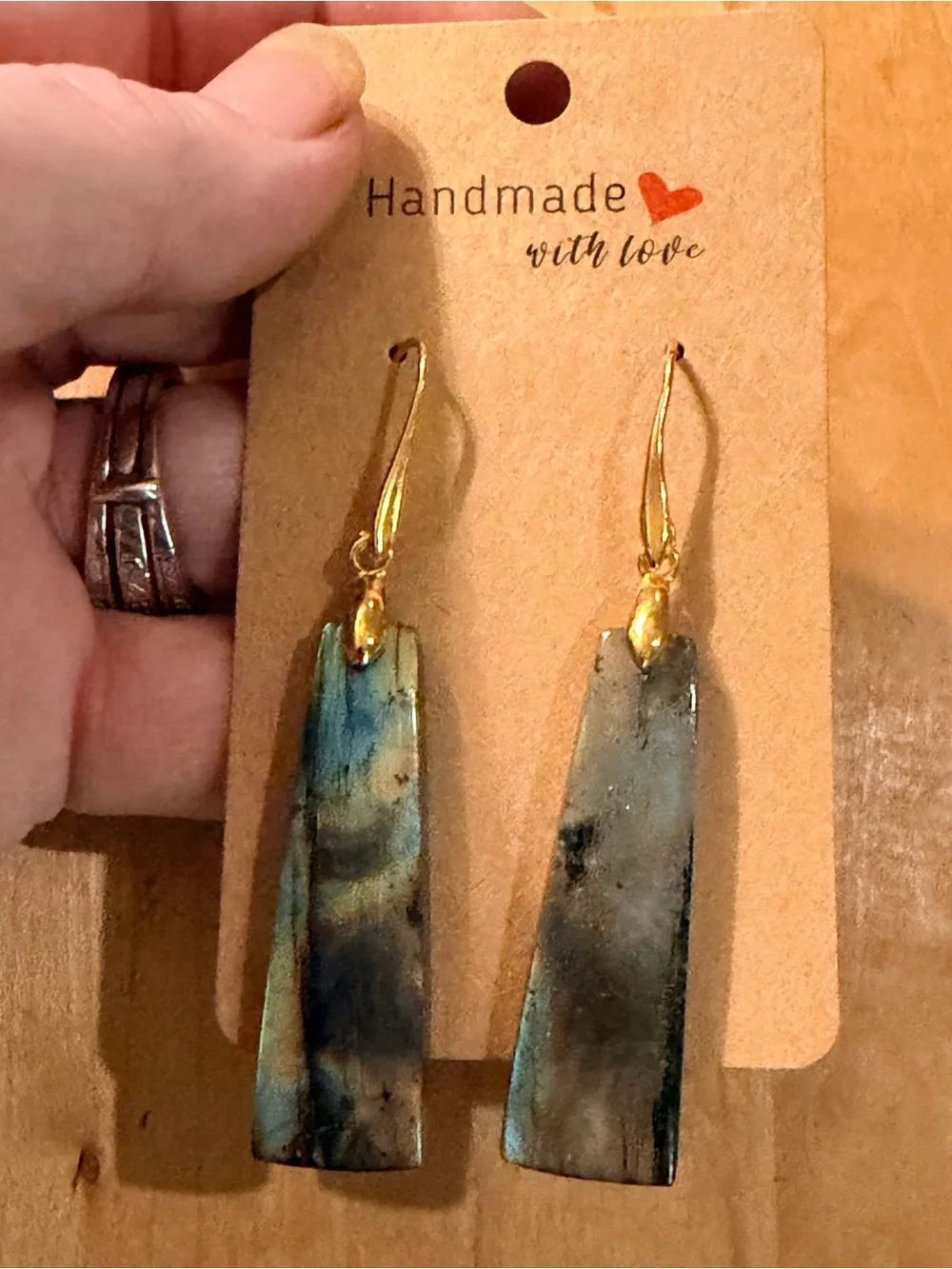 Beautiful Blue/Green/Yellow Labradorite Earrings w/14K Gold Plated Hooks